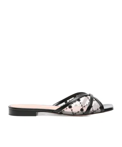 Malone Souliers Perla Floral-embroidered Mesh Slides In Black