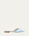 Malone Souliers Perla Raffia Leather Flat Slide Sandals In Sky Blue White