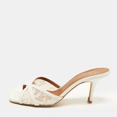 Pre-owned Malone Souliers Perla Size 38 White Lace And Leather Slide Sandals