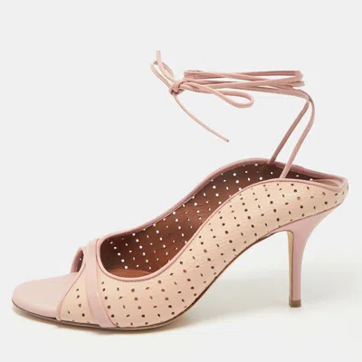 Pre-owned Malone Souliers Pink Leather Alba Ankle Tie Sandals Size 40