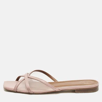 Pre-owned Malone Souliers Pink Leather And Mesh Perla Flat Slides Size 38