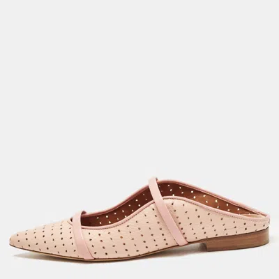 Pre-owned Malone Souliers Pink Perforated Leather Maureen Flat Mules Size 35