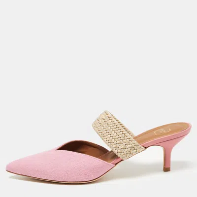 Pre-owned Malone Souliers Pink Raffia Maisie Mules Size 39