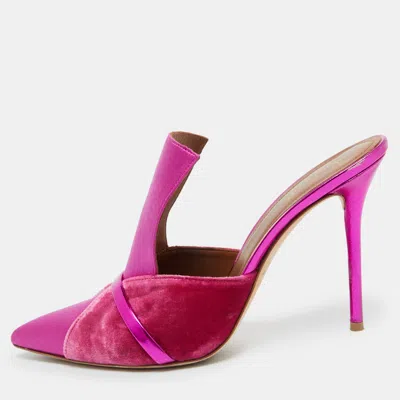 Pre-owned Malone Souliers Pink Satin And Velvet Danielle Mules Size 40.5