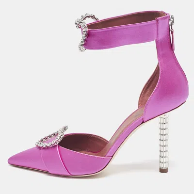 Pre-owned Malone Souliers Pink Satin Camille Ankle Strap Pumps Size 38