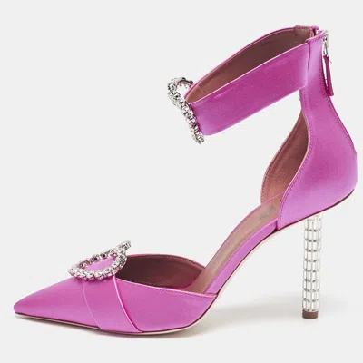 Pre-owned Malone Souliers Pink Satin Camille Ankle Strap Pumps Size 39