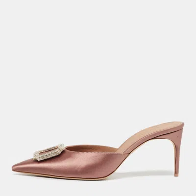 Pre-owned Malone Souliers Pink Satin Mona 70 Crystal Embellished Mules Size 41