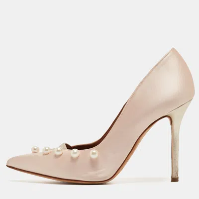 Pre-owned Malone Souliers Pink Satin Pearl Embellished Zia Pumps Size 37.5