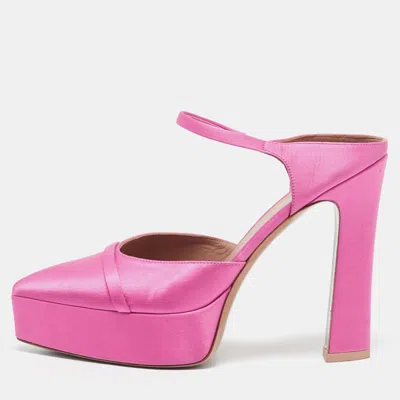 Pre-owned Malone Souliers Pink Satin Platform Pumps Size 38