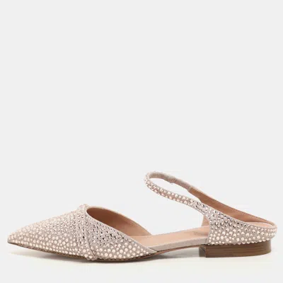 Pre-owned Malone Souliers Pink Suede Crystal Embellished Uma Flat Mules Size 38