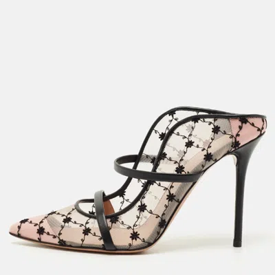 Pre-owned Malone Souliers Pink/black Leather And Mesh Maureen Mules Size 40