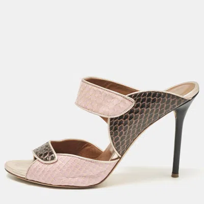 Pre-owned Malone Souliers Pink/navy Blue Elaphe Olivia Slide Sandals Size 42