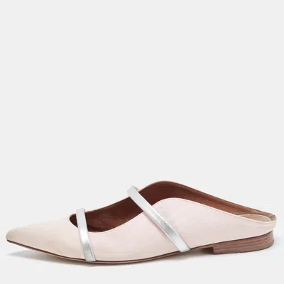 Pre-owned Malone Souliers Pink/silver Fabric And Leather Maureen Flat Mules Size 36
