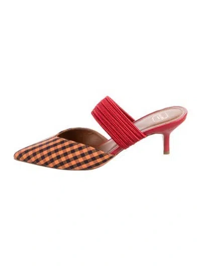 Pre-owned Malone Souliers Plaid Print Mules In Orange