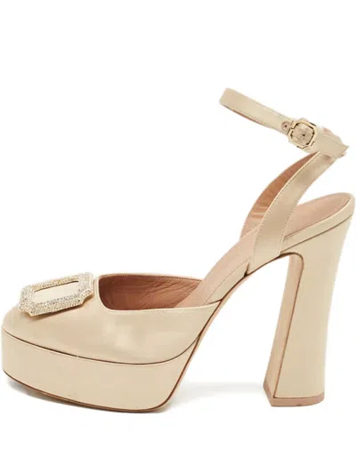 Pre-owned Malone Souliers Platform Block-heel Pumps In Neutral