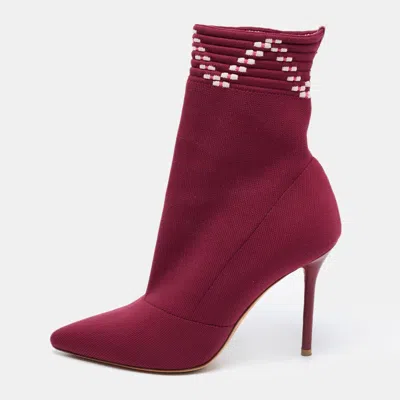 Pre-owned Malone Souliers Plum Knit Fabric Mariah Ankle Boots Size 36 In Purple