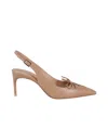 Malone Souliers Pointed Toe Slingback Pumps With Bow Detail In Nude
