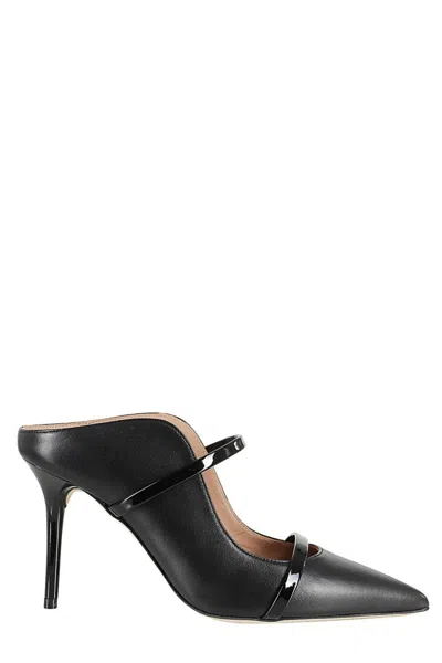 Malone Souliers Pointed Toe Mules With Glossy Strap Details In Black