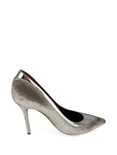 Pre-owned Malone Souliers Pointed-toe Velvet Pumps In Gray