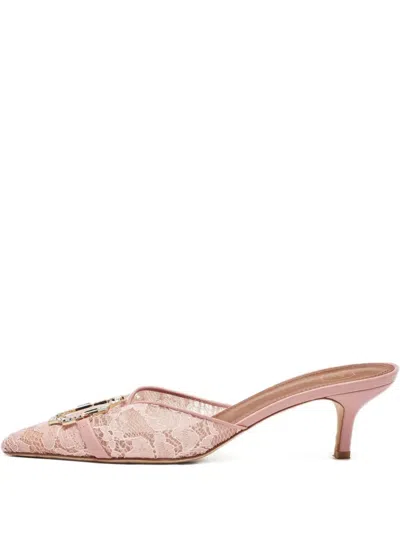 Pre-owned Malone Souliers  60mm Lace Crystal-buckle Mules
