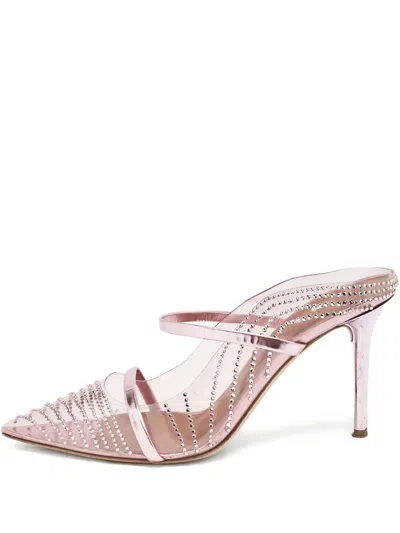 Pre-owned Malone Souliers  85mm Maureen Rhinestone-embellished Mules In Pink