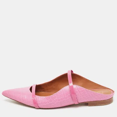Pre-owned Malone Souliers Purple Embossed Crocodile Maureen Flat Mules Size 42
