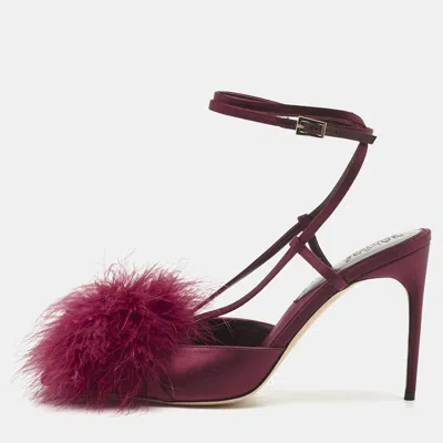 Pre-owned Malone Souliers Purple Fur And Satin Raffaella Pumps Size 40