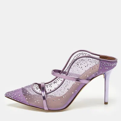 Pre-owned Malone Souliers Purple Leather And Mesh Crystals Embellished Maureen Mules Size 39