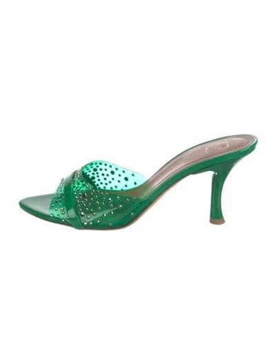 Pre-owned Malone Souliers Pvc Crystal Embellishments Slides In Green