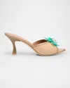 Malone Souliers Cyd 70 Flower Embellished Raffia Sandals In Gold