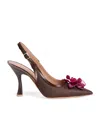 Malone Souliers Chrissy Flower Raffia Leather Slingback Pumps