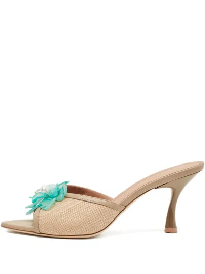 Pre-owned Malone Souliers Raffia Flower Sandals In Neutral