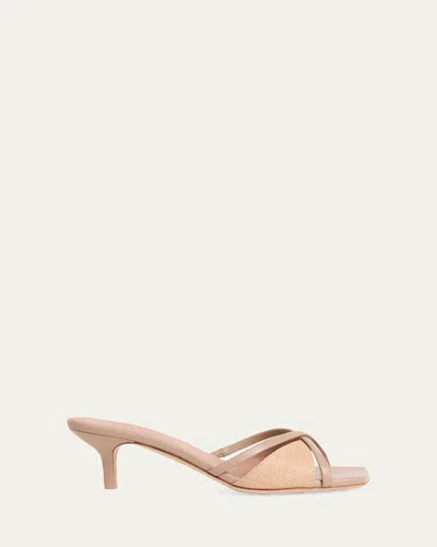Malone Souliers Raffia Leather Crisscross Slide Sandals In Lino/mushroom