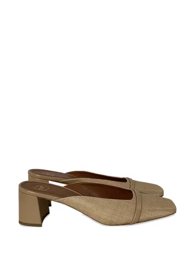 Pre-owned Malone Souliers Raffia Square-toe Mules In Neutral