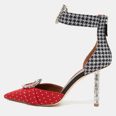 Pre-owned Malone Souliers Red/black Canvas Camille Ankle Strap Pumps Size 39