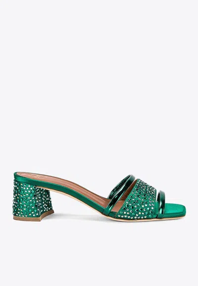 Malone Souliers Rosa 45 Crystal Embellished Satin Mules In Green