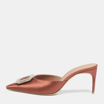 Pre-owned Malone Souliers Rose Gold Satin Mona 70 Crystal Embellished Mules Size 37
