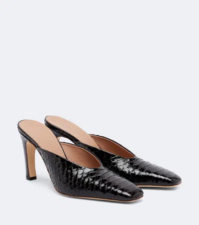 Malone Souliers Rowe Croc-effect Patent Leather Mules In Black