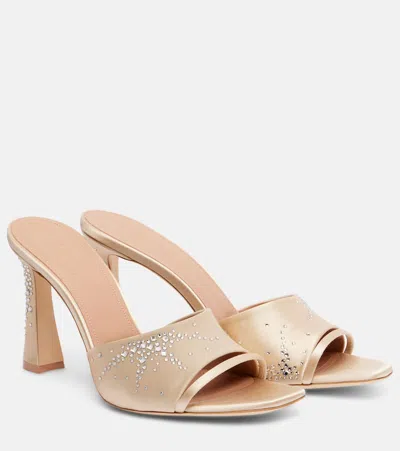 Malone Souliers Roxanne 90 Embellished Satin Mules In Sand
