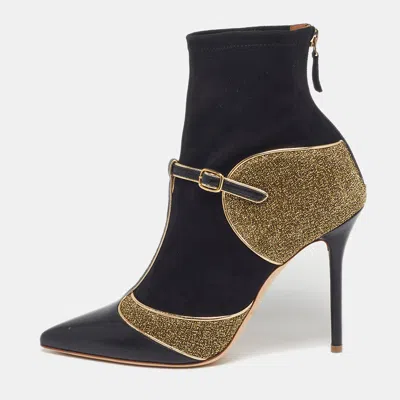 Pre-owned Malone Souliers Sadif Size 38 Black/gold Leather And Suede Sock Boots