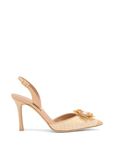 Malone Souliers 90mm Sarah Raffia Slingback Pumps In Nude