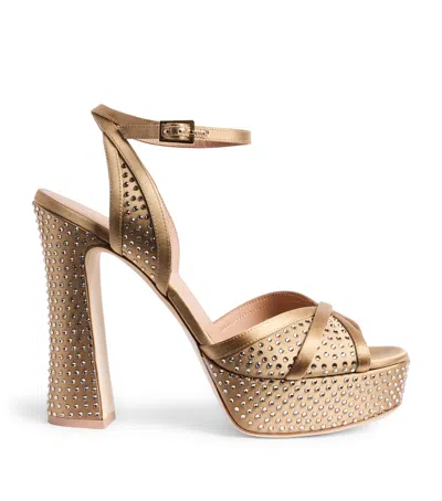 Malone Souliers Satin Embellished Sylvie Platform Sandals 125 In Gold