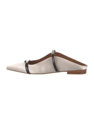 Pre-owned Malone Souliers Satin Leather Trim Embellishment Mules In Gray