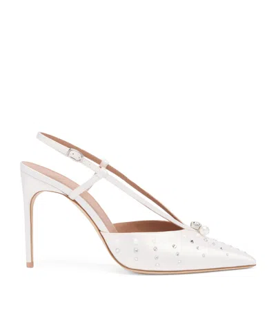 Malone Souliers Satin Moore Slingback Heels 90 In White