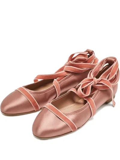 Pre-owned Malone Souliers Satin Velvet Ballet Flats In Pink