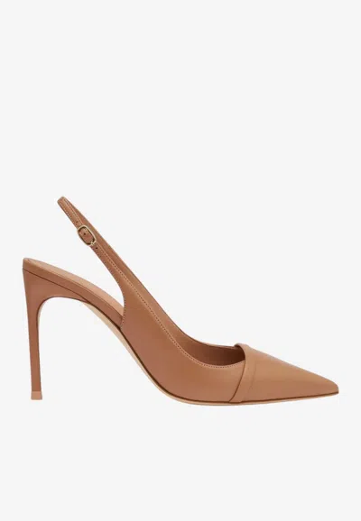 Malone Souliers Schiffer 90 Nappa Leather Slingback Pumps In Brown