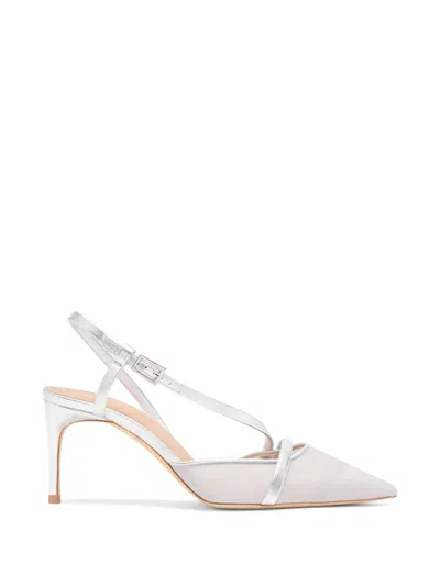 Malone Souliers Shimmer Organza Slingback Pumps In White