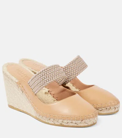 Malone Souliers Siena 70 Leather Espadrille Wedges In Beige