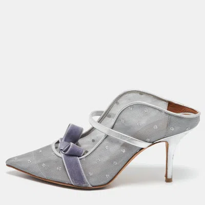 Malone Souliers Silver Leather And Mesh Marguerite Pumps