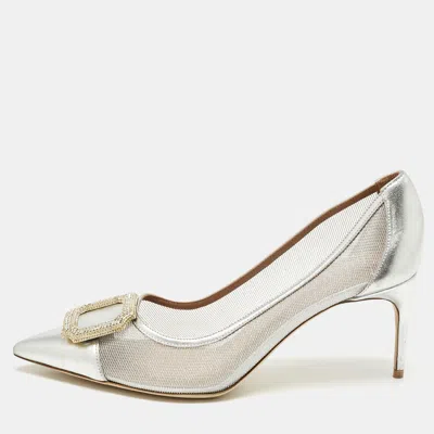 Pre-owned Malone Souliers Silver Leather And Mesh Monroe Pumps Size 40
